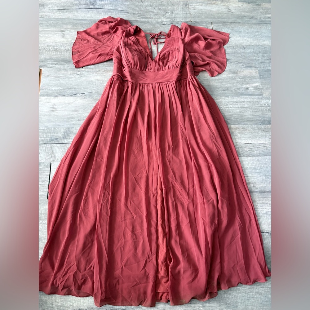 Azazie Dusty Rose V-Neck Chiffon Wedding Dress - Picture 2 of 10